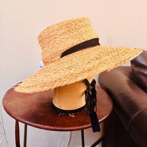 Janessa Leone  luxury raffia wide-brim sun hat ribbon